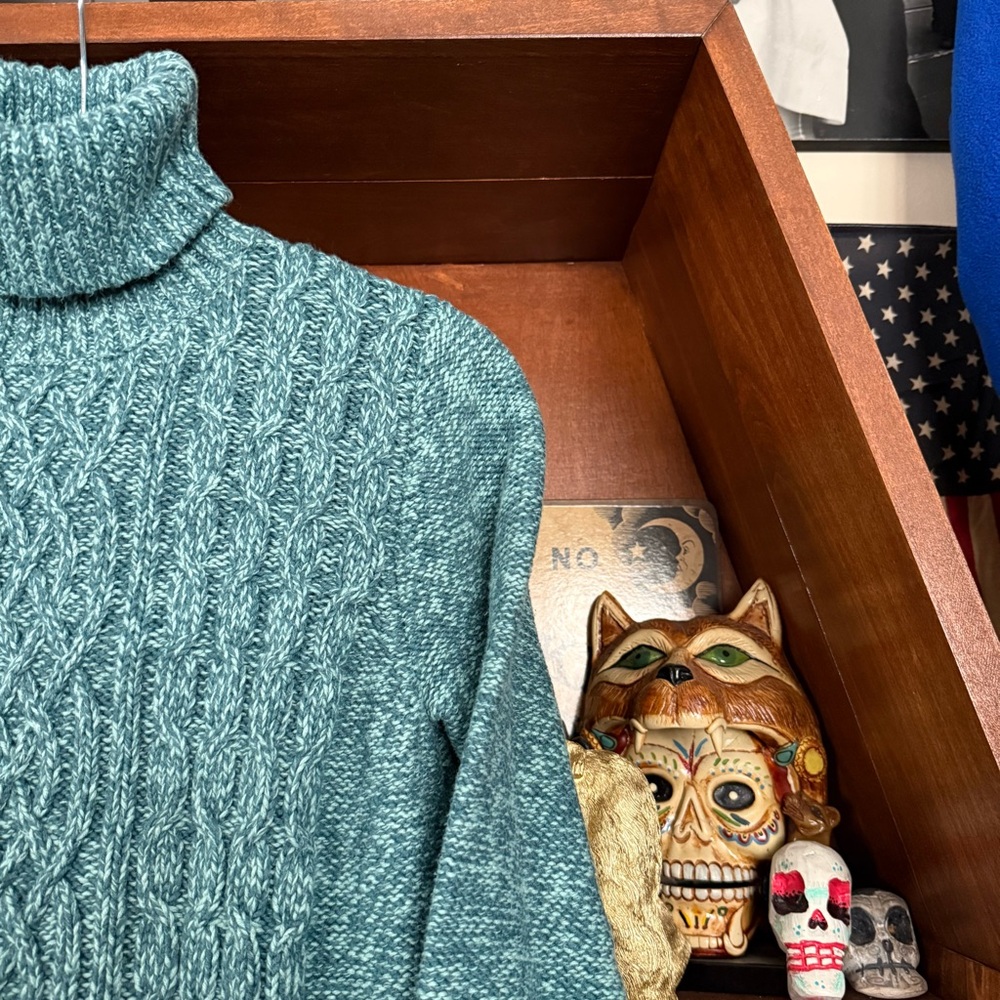 Vintage Guide Series - Teal Cable Knit Turtleneck Sweater - Women’s Medium